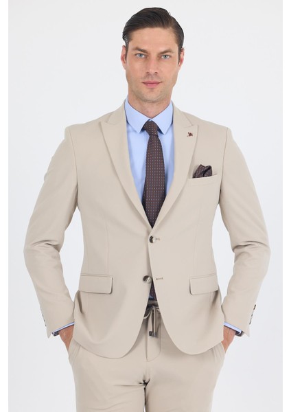 Bej Kırlangıç Yaka Kelebek Astar 6 Drop Slim Fit Beli Lastikli Takım Elbise 1001250176 modelleri