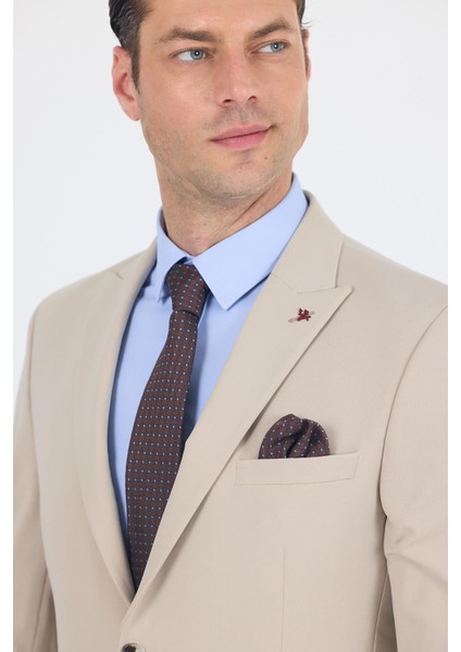 Bej Kırlangıç Yaka Kelebek Astar 6 Drop Slim Fit Beli Lastikli Takım Elbise 1001250176 fırsatları