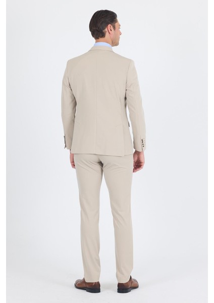 Bej Kırlangıç Yaka Kelebek Astar 6 Drop Slim Fit Beli Lastikli Takım Elbise 1001250176 indirimleri