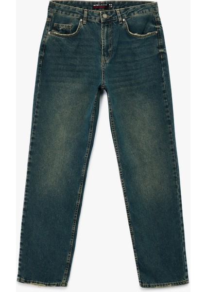 Normal Bel Pamuklu Vintage Straight Fit Jean Pantolon