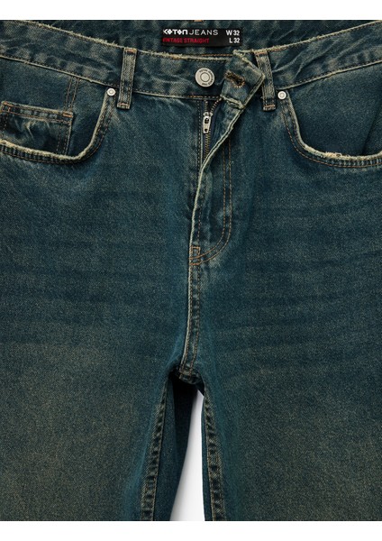 Normal Bel Pamuklu Vintage Straight Fit Jean Pantolon fırsatları