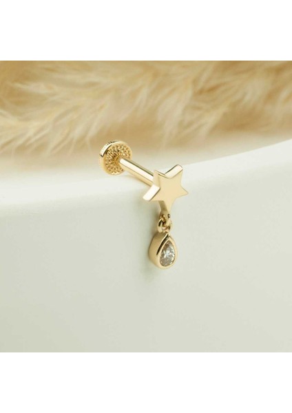 Yıldızlı Damla Taş Sallantılı Minimal Tragus Piercing fiyatları