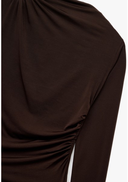 Drape Detaylı Dar Kesim Uzun Kollu Tişört modelleri