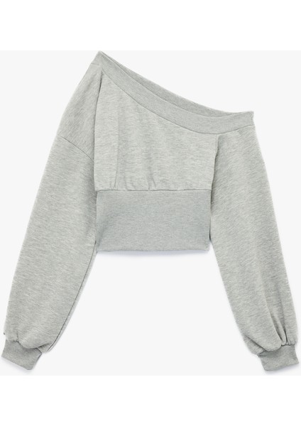 Asimetrik Yaka Omzu Açık Korse Detaylı Uzun Kollu Crop Sweatshirt