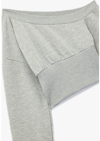 Asimetrik Yaka Omzu Açık Korse Detaylı Uzun Kollu Crop Sweatshirt modelleri