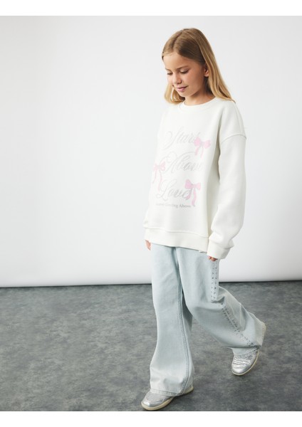 Şardonlu Uzun Kollu Bisiklet Yaka Sweatshirt