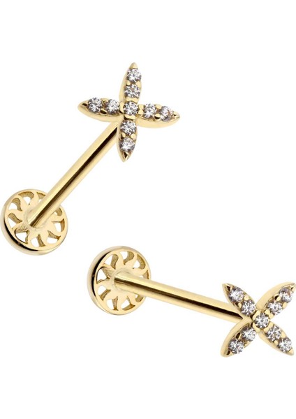 Çarpı Model Taşlı Tragus Piercing