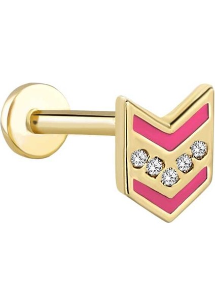 Ok Pink Mineli Beş Taş Tragus Piercing