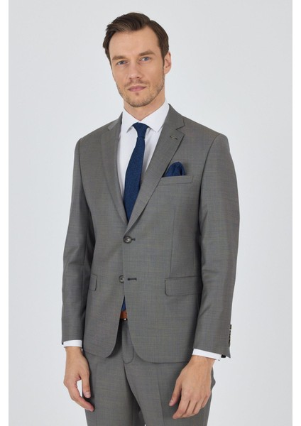 Lacivert Mono Yaka Düz 2 Düğme Classic Yünlü Slim Fit Takım Elbise 1001250175