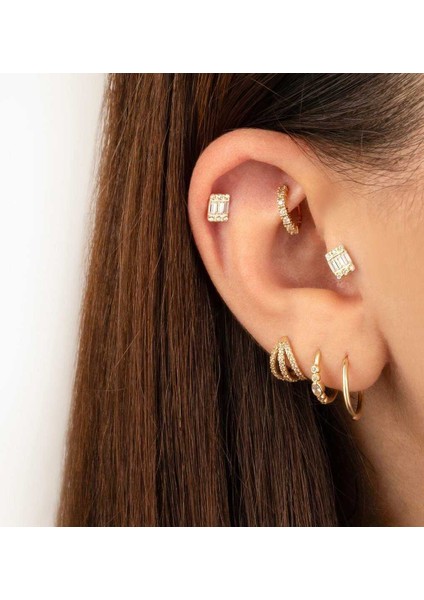 Altı Taşlı Üç Baget Tragus Piercing