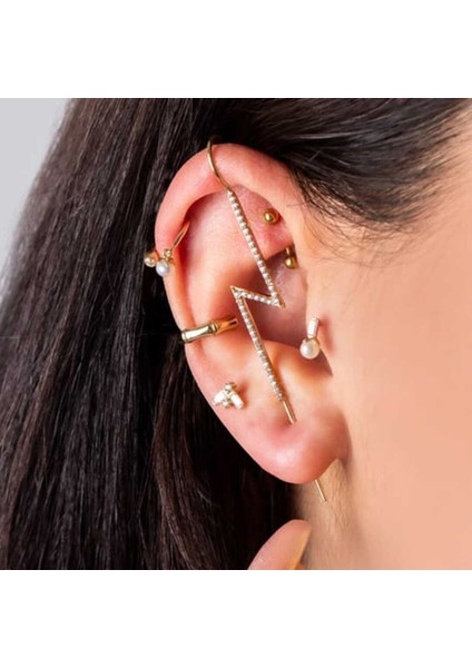 Çift Bagetli Taşlı Tragus Piercing