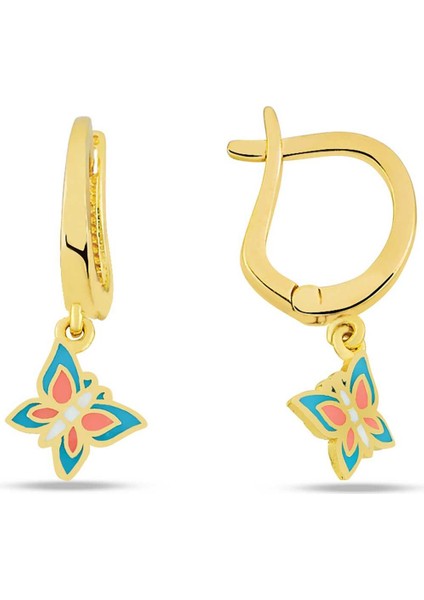 Sallantılı Renkli Kelebek Çocuk Küpesi