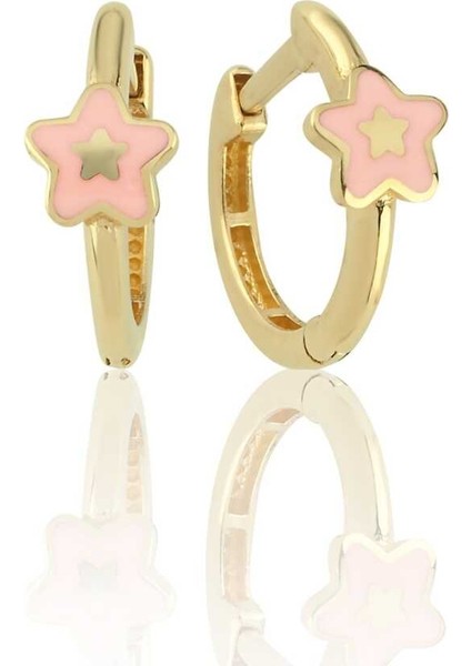 Pembe Mineli Yıldız Halka Çocuk Küpesi