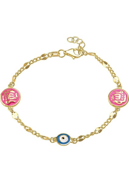 Pembe Mineli Allah Yazılı Çocuk Bilekliği