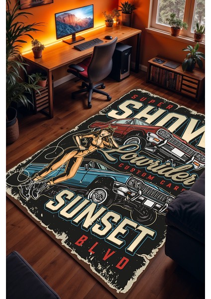 Anitika Araç Desenli Kaymaz Taban Makinede Yıkanabilir Gaming Oyuncu Gamer Genç Odası Halısı modelleri
