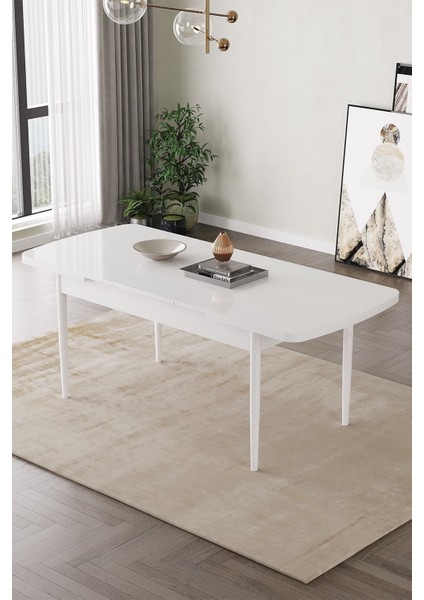 Mazaka Beyaz 80X132 Açılabilir Mdf Masa Yemek Odası Takımı, Mutfak Takımı 6 adet Sandalye indirimleri