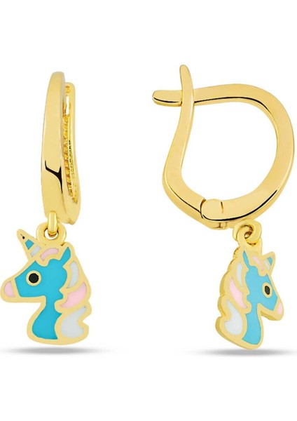 Sallantılı Mavi Unicorn Çocuk Küpesi