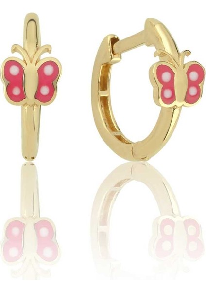 Pembe Kelebek Halka Çocuk Küpesi