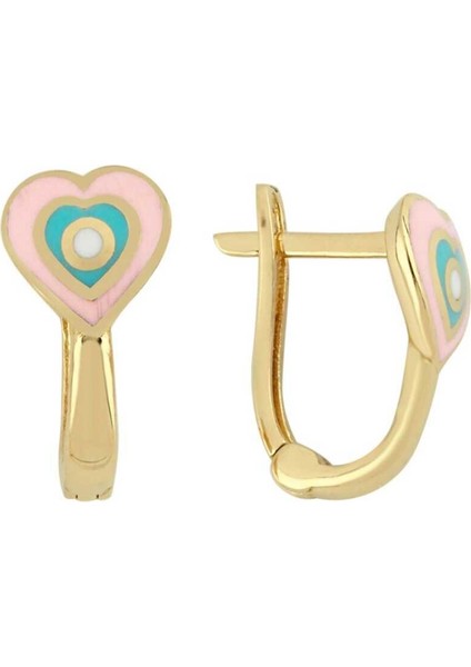 Renkli Mineli Kalp Çocuk Küpesi