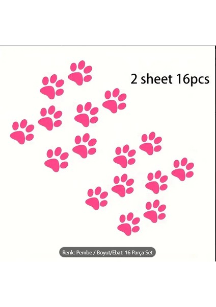Pati Desenli Sticker Seti – 16 Parça Kedi Köpek Araba Duvar Dekor Etiketi