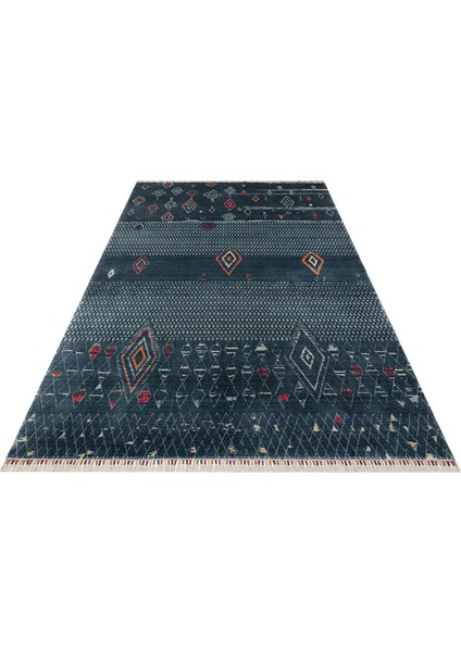 Mala Modern Lacivert Tensel Dikdörtgen Modern Desenli Akrilik Hav Vermeyen Leke Tutmayan Kolay Temizlenen Yumuşak Makine Salon Yolluk Mutfak Halı