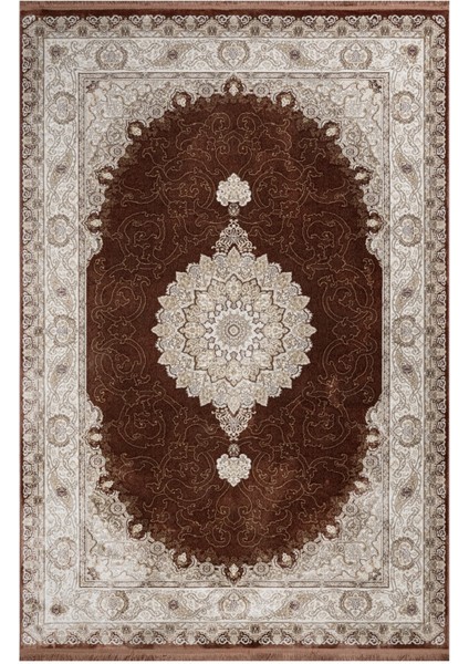 Valsad Klasik Kahverengi Polyester Dikdörtgen Modern Desenli Akrilik Hav Vermeyen Leke Tutmayan Kolay Temizlenen Yumuşak Makine Salon Yolluk Mutfak Halı