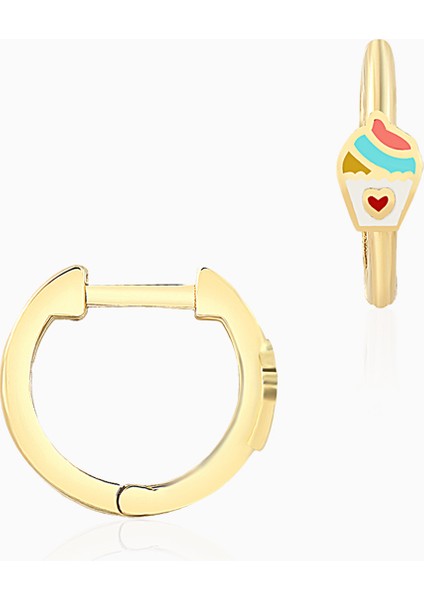 Kalp Cupcake Halka Çocuk Küpesi