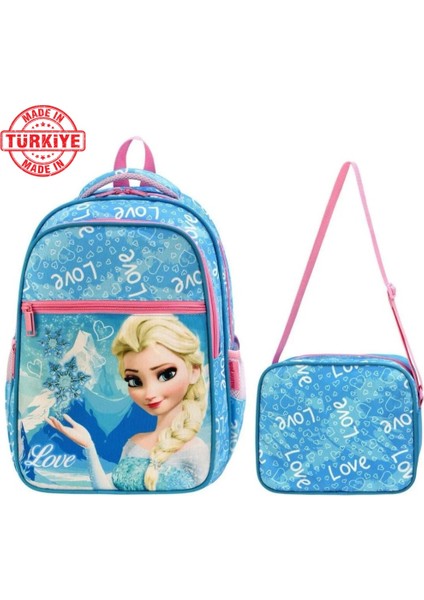 Kız Çocuk Ortopedik Sırt Destekli Mavi Ilkokul Sırt Çantası ve Beslenmeli Ilkokul Çantası