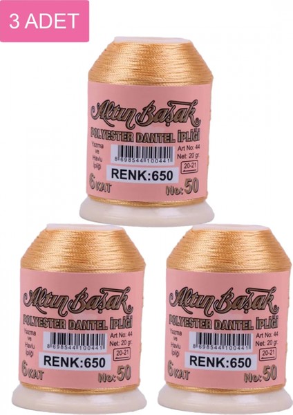 3 Adet Altınbaşak Oya ve Dantel Ipi 20 gr - - No: 650