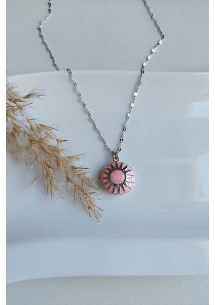 Güneş Model Pembe Mineli Açılabilir Yuvarlak Kapaklı Resimlikli Çelik Kolye fiyatları