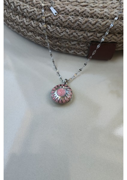 Güneş Model Pembe Mineli Açılabilir Yuvarlak Kapaklı Resimlikli Çelik Kolye indirimleri
