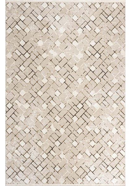 Selina Geometrik Bej Mikrofiber Dikdörtgen Modern Desenli Akrilik Hav Vermeyen Leke Tutmayan Kolay Temizlenen Yumuşak Makine Salon Yolluk Mutfak Halı