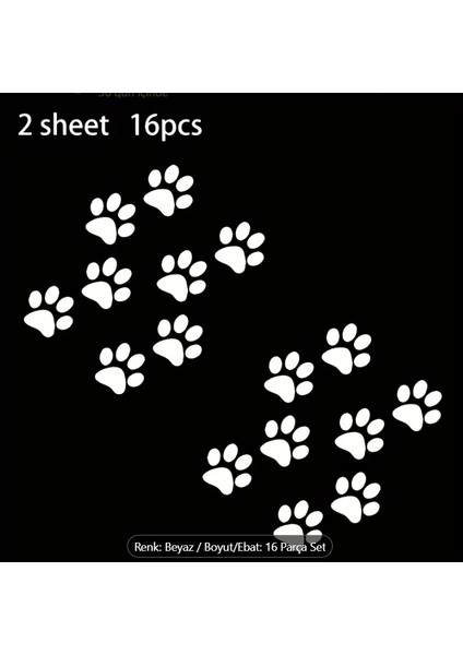 Pati Desenli Sticker Seti – 16 Parça Kedi Köpek Araba Duvar Dekor Etiketi