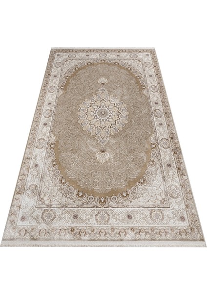 Deoria Klasik Bej Polyester Dikdörtgen Modern Desenli Akrilik Hav Vermeyen Leke Tutmayan Kolay Temizlenen Yumuşak Makine Salon Yolluk Mutfak Halı