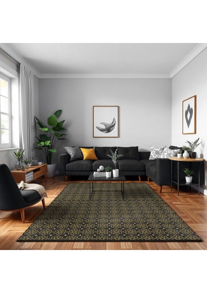 Geometrik Gold Pamuk Dikdörtgen Modern Desenli Pamuk Makinada Yıkanabilir Hav Toz Vermez Leke Tutmayan Kaymaz Taban Dijital Makine Baskı Salon Yolluk Mutfak Halı fırsatları