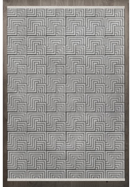 Geometrik Gri Pamuk Dikdörtgen Modern Desenli Pamuk Makinada Yıkanabilir Hav Toz Vermez Leke Tutmayan Kaymaz Taban Dijital Makine Baskı Salon Yolluk Mutfak Halı