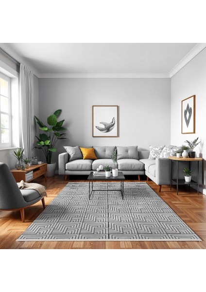 Geometrik Gri Pamuk Dikdörtgen Modern Desenli Pamuk Makinada Yıkanabilir Hav Toz Vermez Leke Tutmayan Kaymaz Taban Dijital Makine Baskı Salon Yolluk Mutfak Halı modelleri