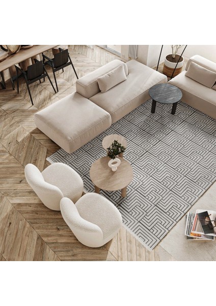 Geometrik Gri Pamuk Dikdörtgen Modern Desenli Pamuk Makinada Yıkanabilir Hav Toz Vermez Leke Tutmayan Kaymaz Taban Dijital Makine Baskı Salon Yolluk Mutfak Halı fırsatları