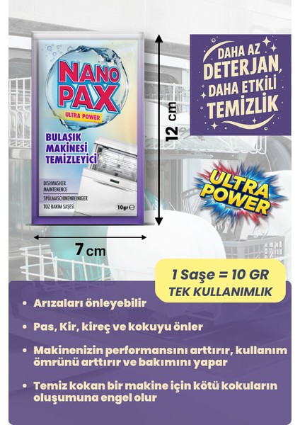 Bulaşık Makinesi Temizleyici Toz Bakım Saşesi (12 Adet x 10GR) fırsatları