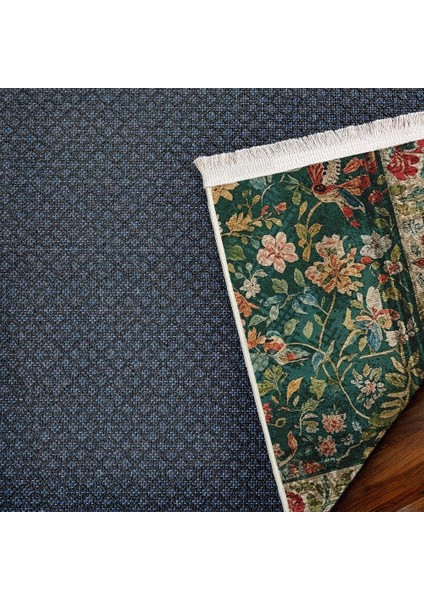 Çiçekli Yeşil Pamuk Dikdörtgen Modern Desenli Pamuk Makinada Yıkanabilir Hav Toz Vermez Leke Tutmayan Kaymaz Taban Dijital Makine Baskı Salon Yolluk Mutfak Halı indirimleri