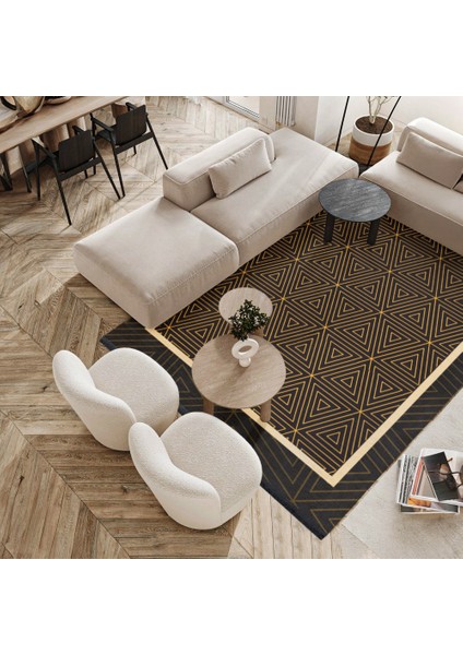 Geometrik Gold Pamuk Dikdörtgen Modern Desenli Pamuk Makinada Yıkanabilir Hav Toz Vermez Leke Tutmayan Kaymaz Taban Dijital Makine Baskı Salon Yolluk Mutfak Halı fırsatları
