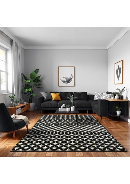 Geometrik Siyah Pamuk Dikdörtgen Modern Desenli Pamuk Makinada Yıkanabilir Hav Toz Vermez Leke Tutmayan Kaymaz Taban Dijital Makine Baskı Salon Yolluk Mutfak Halı modelleri