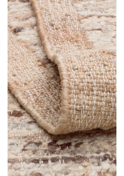 Çerçeveli Bej Jüt Dikdörtgen Modern Desenli Akrilik Hav Vermeyen Leke Tutmayan Kolay Temizlenen Yumuşak Makine Salon Yolluk Jüt Halı