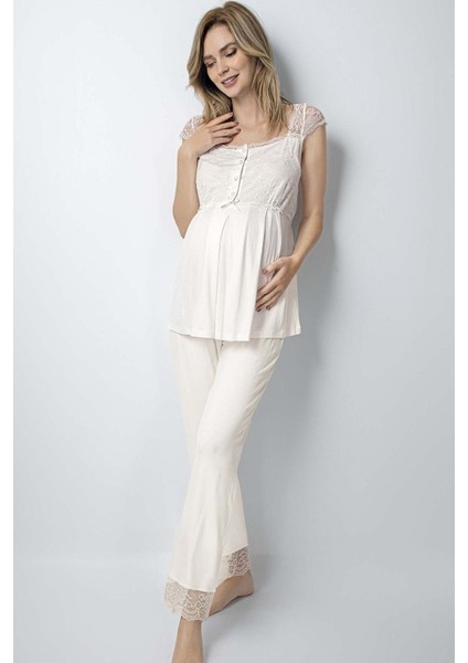 18303 Hamile Lohusa Pijama Takımı-Ekru