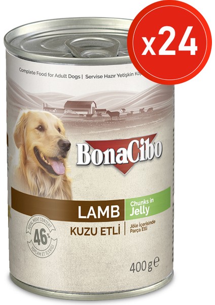 Jöleli Kuzu Etli Yaş Köpek Maması, 400 gr x 24 Adet, Tüm Irklar Için, Doğal, Şeker Içermez