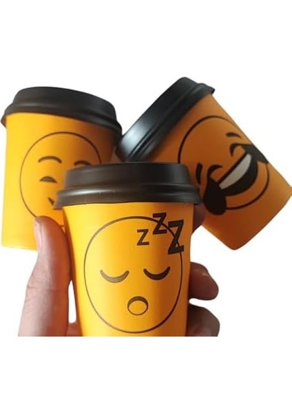 OZ(200ML) Kapaklı Karton Bardak 100 Adet Bardak+ 100 Adet Kapak Karışık Smile Desen Maycup fiyatları