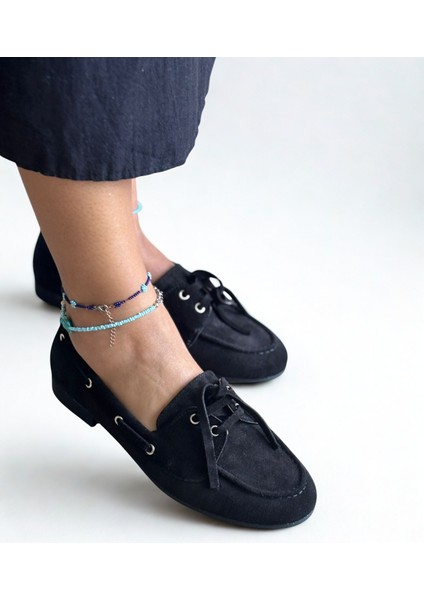 Siyah Süet Hakiki Deri Bağcıklı Makosen Kadın Kolej Loafer fiyatları