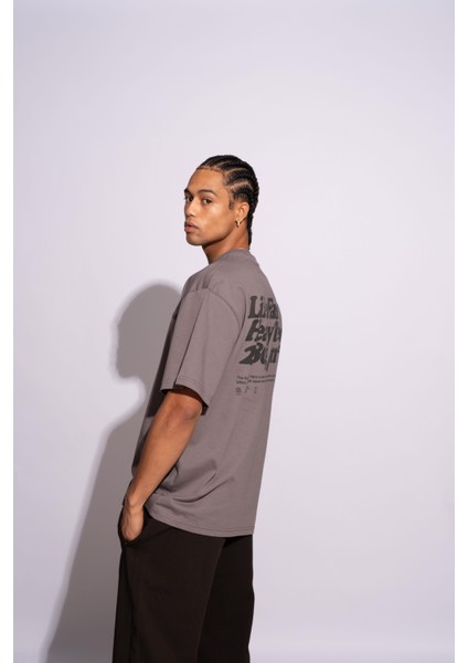 Erkek Oversize T-Shirt Life Fast Gri fırsatları