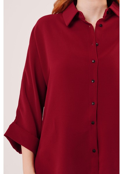 Yarasa Kol Rahat Kalıp Bordo Gömlek