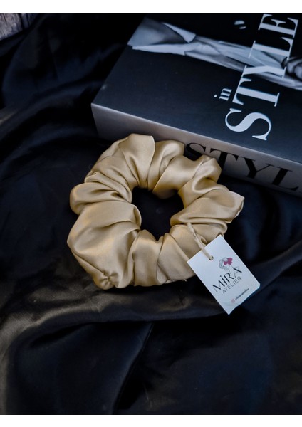 Çocuk Saten Toka - Bej Parıltı – Tekli Lüks Lastik Model Scrunchie fiyatları